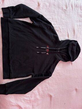 Armani Exchange Black Women’s Hoodie with Red and Pink Embroidered Logo